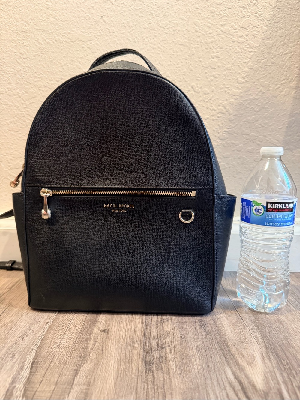 Henry Bendel Black Leather Backpack with Gold Hardware